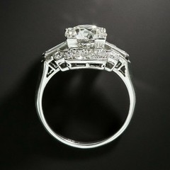 2.94CT Round Art Deco Baguette Accent Halo Lab Created Diamond Ring 925 Silver