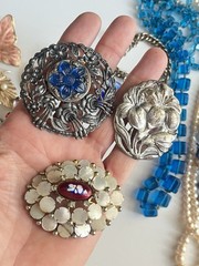 Vintage Jewelry Lot Deco Nouveau Brooch Necklace Earrings 1920-1960’s