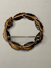 Vintage Bell Trading Post Solid Copper Leaf Wreath Brooch Pin 1950s Mid Century