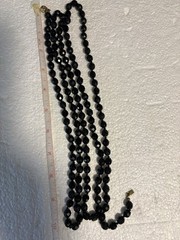 Vintage 56” Black Glass Faceted Bead Single Strand Necklace / Made In Austria