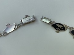 Vintage SIAM Sterling Silver Black Enamel Niello Dancer on Hand Fans Necklace