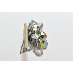 Laguna Vintage Clip On Crystal Earrings Gray Chrome AB Cluster Signed 1950s 9C