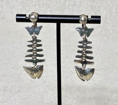 Taxco Silver Fish Dangle Earrings signed IP with Eagle Modernist Screw Back