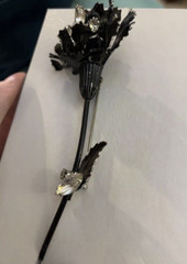 Francois by Coro Large Black Enamel and Cubic Zirconia Brooch/Pin