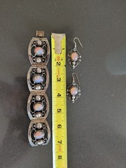 Sterling Pink Dragons Breath Fire Opal Foil Glass Taxco Mexico Bracelet Earrings