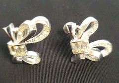Vintage 1950 Art Decho Rhinestone Tied Ribbon Brooch & Earings Stamped Anthony