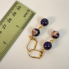 Vintage Cloisonne Drop Earrings Blue Floral Boho Cottagecore Whimsygoth Jewelry