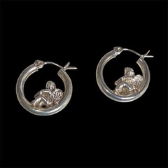 Vintage Avon Sterling Silver Cherub Pierced Hoop Stamped 925 Earrings