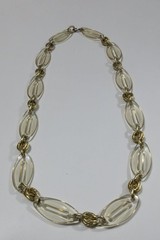 VINTAGE UNUSUAL OLD 36” LONG Chunky Lucite Gold Tone Link open work necklace