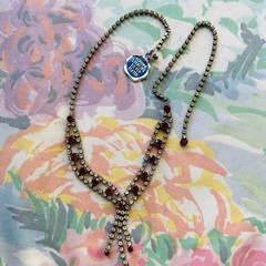 Vintage Red Rhinestone Necklace Sterling Plated Hang Tag Silver Tone 17 Inches
