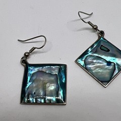 Vintage Signed Alpaca Mexico Drop Blue Shell Earring