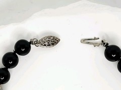 Vintage Black and Snowflake Round & Hexagonal Barrel Obsidian Bead Bracelet