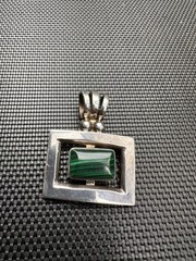 Vintage TR-110 Mexico Sterling Silver Malachite Pendant Modernist Taxco Style