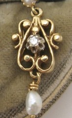 Vintage Estate 14K Gold, Diamond & Tear Drop Pearl Earrings