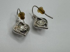 SIGNED KC SILVER TONE IRIDESCENT PURPLE MOONSTONE PIERCED EARRINGS VINTAGE