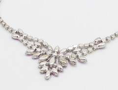 Vtg B. David Rhinestone Necklace Pink AB Red Clear Choker Signed Marquise
