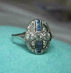 3.50 Ct Diamond & Sapphire Art Deco Antique Vintage Engagement Ring 925 Silver