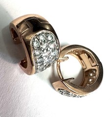 Vintage PAJ CZ China Rose Gold Tone Pave CZ Huggie Hoop Earrings