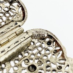 Vintage ART Arthur Pepper Necklace Metal Filigree Hinged Kiss Lock Purse Pendant