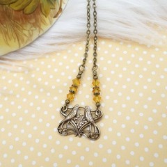 Small Art Nouveau Lovebird Necklace, Handmade Antique Brass Handmade Jewelry