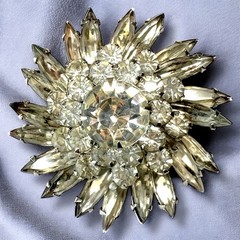 Rhinestone Starburst Brooch Atomic Smoky Gray Vintage Mid Century Pin