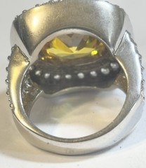 Vintage 925 Sterling CZ Citrine Crystal Ring Size 6 1/4 21mm Center