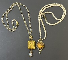 Maximal Art Necklace LOT Signed Estate Jewelry 2 Pieces Victorian Style Dangles