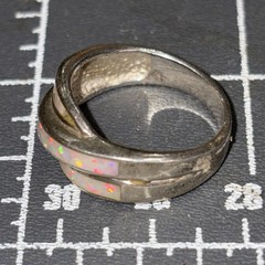 Vintage 925 Sterling Silver Fire Opal Inlay Triple Row Band Ring Size 7