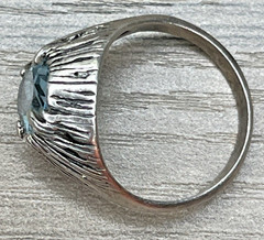 Vintage Sterling Silver 925 Sky Blue Topaz Textured Halo Domed Ring Signed (M)
