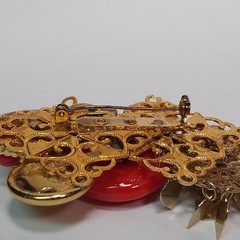 VTG Maximalist Art Brooch Pin Red Black Gold Tone Statement Fashion Steam Punk