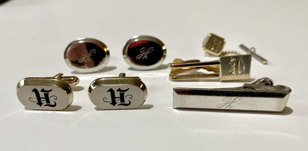 MCM Hickok USA Monogram Initial H Cufflinks Tie Bar Clasp Lot Mixed Gold Silver