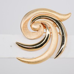 Tona Modernist Swirl Brooch Gold Tone Dual Texture Spiral Pin VTG | 2.5″