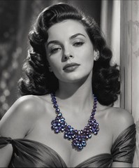 Vintage 1950s 1960s Montana Blue Heliotrope Rhinestone Flower Necklace