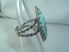 VINTAGE WEST GERMANY FAUX TURQUOISE COCKTAIL RING SIZE 5 ADJUSTABLE BAND