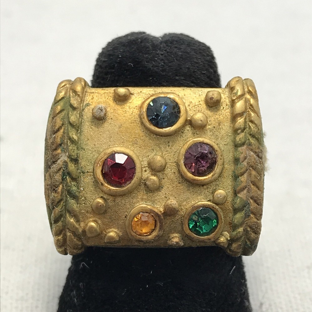 Vintage 18K HGE Plated Multi Color Crystals Unique Bold Look Ring varied sizes
