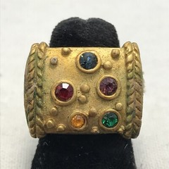 Vintage 18K HGE Plated Multi Color Crystals Unique Bold Look Ring varied sizes