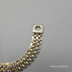 VTG Gold Tone Metal Tile Links Chain Wide Bracelet 7.5″ Long, Fold Over Clasp