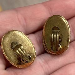 Vintage Green Princess Clip On Earrings Face Mask Gold Tone Germany READ