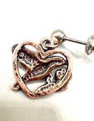 WM Wheeler Co Copper Southwestern Humming Bird Heart Dangle Earrings