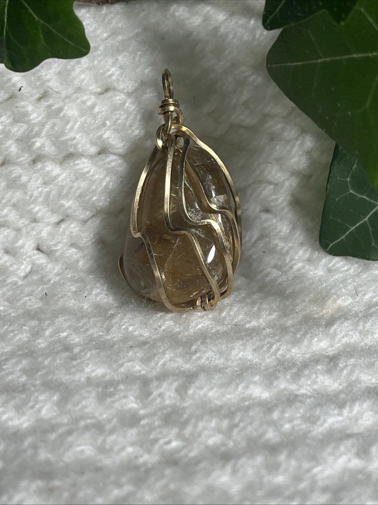 Vintage Gold Toned Rutile Quartz Pendant