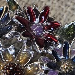 Vintage Enamel Bouquet Of Flowers Brooch Silver Tone Mid-century No Brand