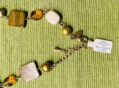 Lia Sophia Cipriani Necklace Long Mother of Pearl MOP Glass Beads Amber Gold