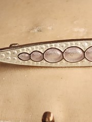 Antique Sterling Silver Bar Pin 4.5cm White and Pink Enamel