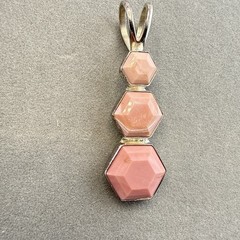 Jay King Pendant Pink Triple Stone Hexagon Carved Geometric Sterling Silver 925