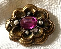 Antique Victorian 10-14k Gold Pink Topaz? Brooch