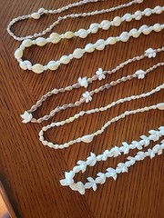Vintage Lot Of 5 Hand Strung Long Shell Necklaces Cluster White Cream Mixed
