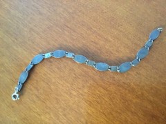 ANTIQUE GREEN GUILLOCHE STERLING SILVER BRACELET 8 INCHES LONG 15.5 GRAMS