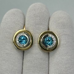 Vintage Original Yellow & White Gold Earrings with Natural Topaz 585 14K 5,07 g.