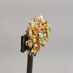 Vintage Judy Lee Rhinestone Earrings Orange Green Pinwheels 1.25″