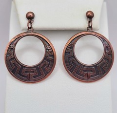 Vintage Sunbell Circle Copper Color Metal Dangle Drop Hoop Earrings Southwest